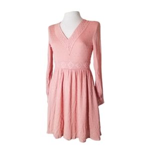 Emory Park Dress Long Sleeve Embroidery Detail Peach XXS